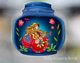 Mermaid in a Bottle Vinyl Decal Sticker Decals Waterproof Transparent Border Colorful Art Stickers