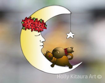 Crescent Moon Cats Vinyl Decal: Sleeping Kitty Waterproof Sticker