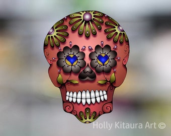 Copper Skull Decal - Dia de los Muertos  - Day of the Dead Vinyl Sugar Sticker Cars, auto, metal, walls, windows, laptop, cooler, flask