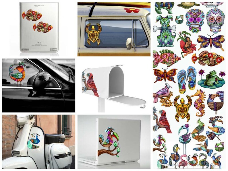Colorful Sugar Skull Decals Vinyl Car Color Stickers Waterproof OutdoorUse Windows Walls Laptop Skulls Flower Red Blue Pink Silver Green Art