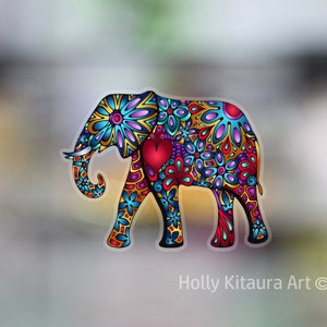 Elephant Heart Vinyl Decal Sticker Decals Waterproof Colorful  Small Elephants Red Blue Trunk Car Window Stickers
