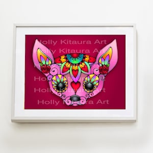 Chihuahua Sugar Skull Flower Dog  Colorful Chi Dogs  Día de los Muertos Day of the Dead