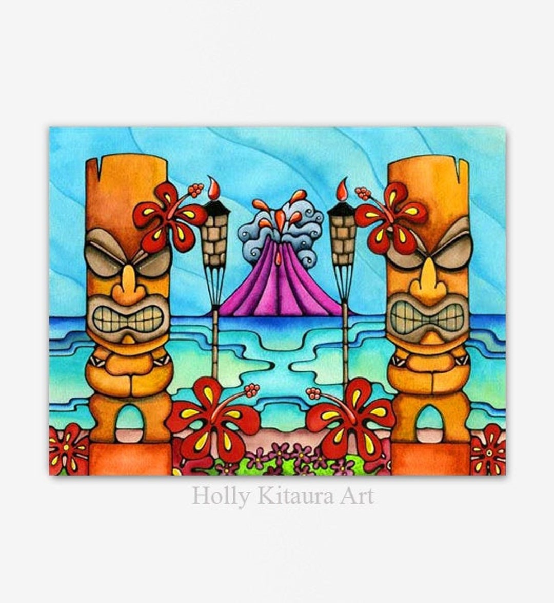 Tropical Island Tiki Art Hawaii Hawaiian Artwork Painting Fine Art