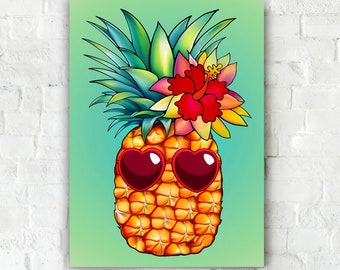 Tropical Island Pineapple Hawaiian Flowers  Art Artwork Painting Print Watercolor. Made in Hawaii - Holly K Hawaii