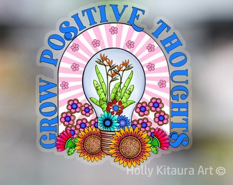 Positive Thoughts Waterproof Sticker Colorful Rainbow Flowers Inspirational Color Stickers