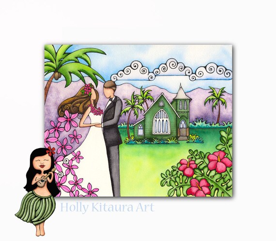 Tropical Garden Wedding Bride Groom Artwork Painting Hawaiian Etsy