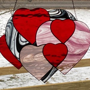Stained Glass Hearts Pattern, Valentine Panel, Heart Suncatcher, PDF format