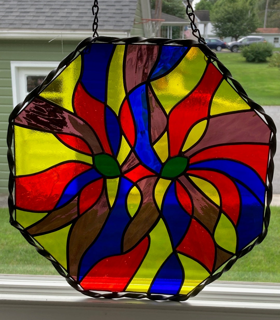 Real Stained Glass Window Decor, Red, Blue, Yellow, Purple, Green