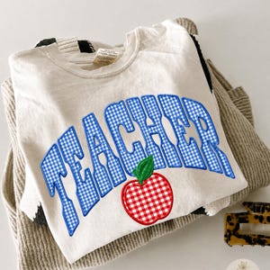 Teacher PNG, Blue Gingham Apple Digital Download