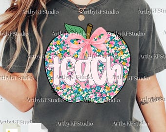 Retro Floral Teacher png, Teacher Png Sublimation, Teacher Shirt Design, Teacher Png, Teacher Appreciation Png, Spring Boho Wildflowers Png