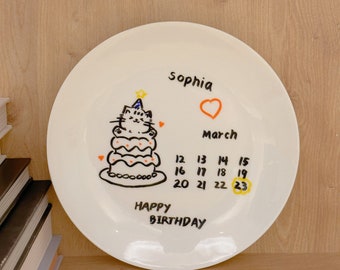 Custom Birthday Calendar Plate with Cat / Puppy / Piggy / Star Sign