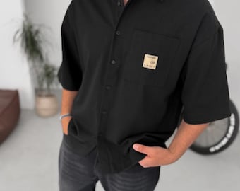 Hand Embroidered Bohemian Cotton Men's Shirt, Short Sleeve
