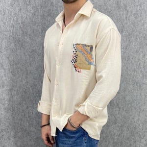 Bohemian Men&#39;s Shirt, Button-Down Shirt, Cotton Linen Men&#39;s Long Sleeve Shirts, Vintage Shirt, Men&#39;s Shirt
