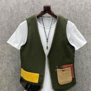 Men&#39;s Bohemian Vest, Vintage Ethnic Embroidered Cotton Vest, Bohemian Style, Vest, Gift for Men, Handmade Men&#39;s Shirt