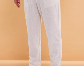 Men's Relaxed Fit Linen Trousers, Bohemian Summer Beach Pants