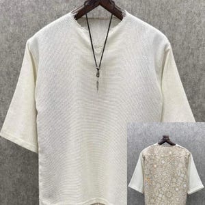 Cream Color Natural Texture Men&#39;s T-Shirt, Short Sleeve Bohemian Casual T-Shirt, Stylish Clothing