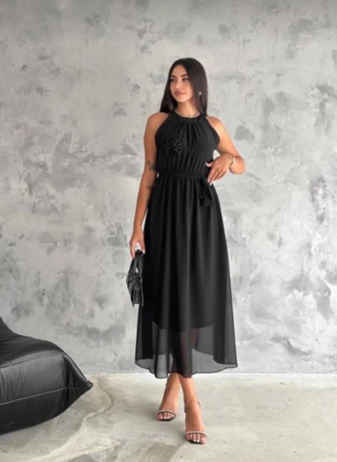 Simple Black Prom Dress Black Wedding Guest Dress Black Evening Dress Y5428 main image 1