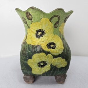 Hand-Painted Yellow Poppy Ceramic Planter, One-of-a-Kind Floral Pottery, Handmade Indoor Plant Pot, Korean Pottery