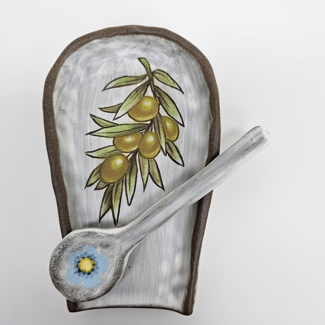 Rustic Silverware Rests Hand Formed Ceramic Spoon Rest – Olive Branch Pottery Utensil Holder ...