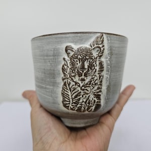 Handmade Jaguar Ceramic Planter Mini Animal Relief Pot Small Art Pottery One of a Kind