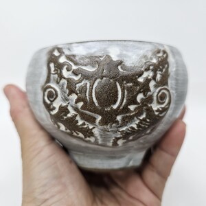 Antique Gray Ceramic Planter with Ornamental Relief, Handmade Pottery Succulent Pot, Vintage Inspired Flower Pot, One of a Kind Decor