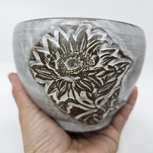 Handmade Korean Sunflower Ceramic Planter, Wheel Thrown Flower Pot, Rustic Gray Pottery, Indoor Plant Pot, Artisan Succulent Planter, Gift