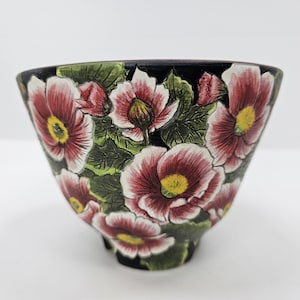Hand Painted Rose of Sharon Planter, Handmade Ceramic Flower Pot, Korean Mugunghwa Pottery Planter, Floral Indoor Planter, Unique Garden