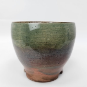 Handbuilt Ceramic Planter, Glossy Green Earth Tones, Small Stoneware Pot, Modern Indoor Plant Container