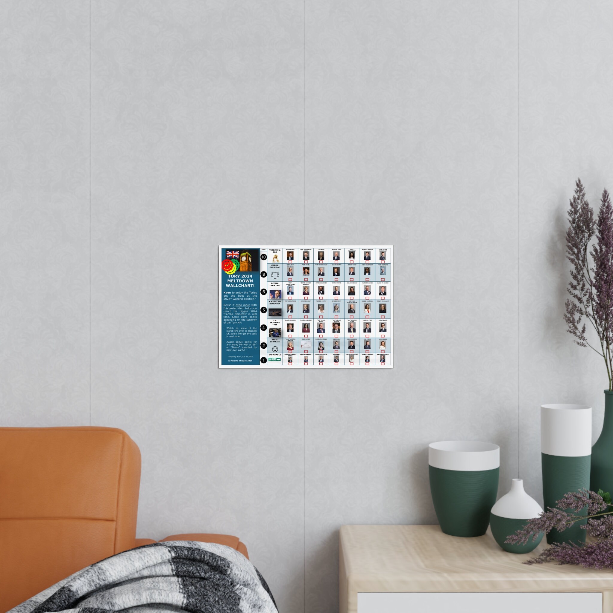 Tory 2024 Meltdown Wallchart. Play Bingo as the Worst Mps Lose Their