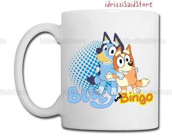 Taza de bluey y bingo, taza de bandido de bingo, taza de bluey, taza de dibujos animados, taza de café divertida, regalos de cumpleaños, taza de café de cerámica, linda idea de regalo, taza de té