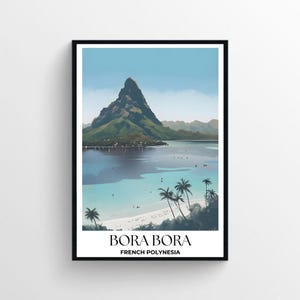 Bora Bora Reise Poster | Minimalistischer Digitaler Kunstdruck | Von Reisen inspirierte Kunst | Sofortdownload | Hausdekor | Druckbare Kunst
