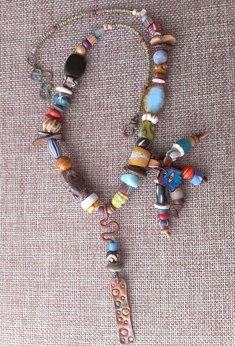 Seeds Hippie Gypsy necklace Wood Trade Beads, Bohemian Ethnic