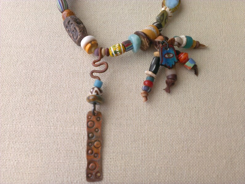 Seeds Hippie Gypsy necklace Wood Trade Beads, Bohemian Ethnic
