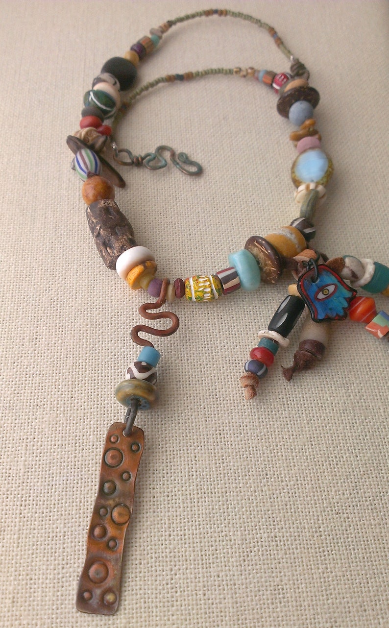 Seeds Hippie Gypsy necklace Wood Trade Beads, Bohemian Ethnic