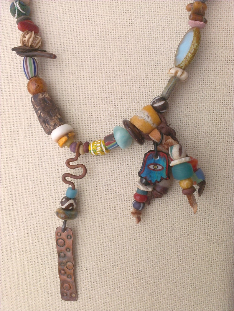 Seeds Hippie Gypsy necklace Wood Trade Beads, Bohemian Ethnic