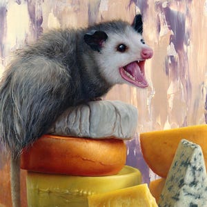 ART PRINT Cheese Opossum || "Get Your Own Cheese!" || Funny Kitchen Decor