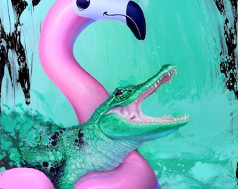 PRINT Pool Party Gator || "Nature Adapts" || Fine Art Reproduction
