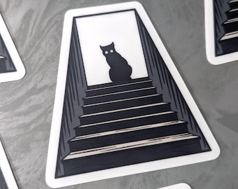 STICKER Black Cat On Stairs, Glow In The Dark || "No Witnesses" || 2.5" matte waterproof vinyl