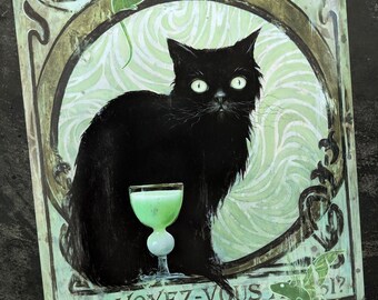 PLAKAT Kot Absynt || "Czy Ty też je widzisz?" || Wydruk dekoracyjny do kuchni 16x20 cali