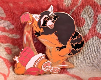 Get Your Own Meat! enamel pin, angry raccoon hoarding deli meats, hard enamel and copper, 1.75" A and B Grade/Seconds