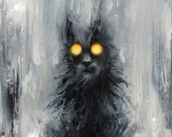PRINT My Sleep Paralysis Demon 16x20" fine art giclee reproduction, spooky evil cat with glowing eyes