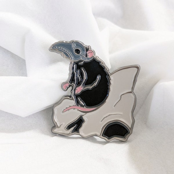 Plague Doctor Rat in skull enamel pin, soft enamel and antique nickel, 1.25" A and B Grade/Seconds