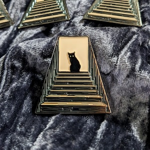 ENAMEL PIN Black Cat On Stairs || No Witnesses || 1.375&quot; soft enamel and black nickel