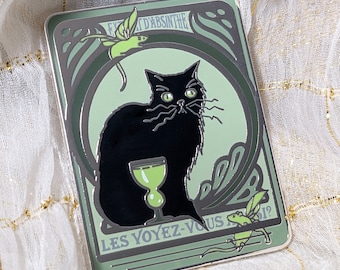 Przypinka emaliowana Absynt Kot || 1,75" twarda emalia i srebro