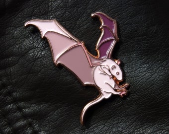 Rats With Wings enamel pin, Flying Hairless Rat with bat wings in soft enamel and rose gold, 1.75" A and B Grade/Seconds