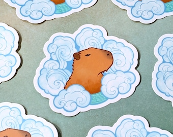 Capybara Sticker, 3" matte waterproof vinyl, chill capy in the hot springs