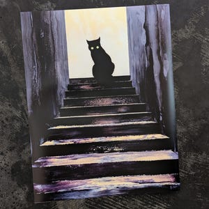 POSTER Gatto nero sulle scale // "Nessun testimone" // Stampa decorativa per la casa 16x20" da dipinto a olio