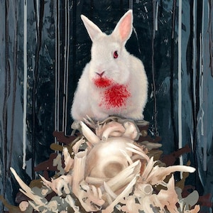 ART PRINT Killer Rabbit || "Run Away" || White Bunny On Bones Painting