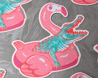 STICKER Pool Party Gator || 3" matte waterproof vinyl