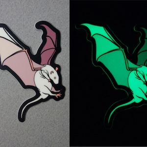 Rats With Wings Glow In The Dark Vinyl Sticker, 3" matte waterproof sticker, Hairless Rat with Bat Wings, funny dark art